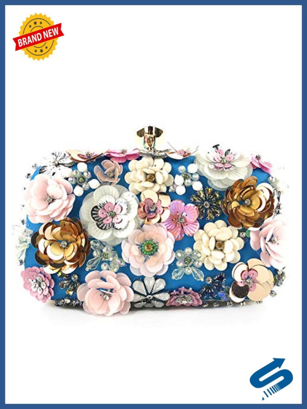 Women's Floral Beaded Clutch Evening Bag with Chain Strap Wristlet
